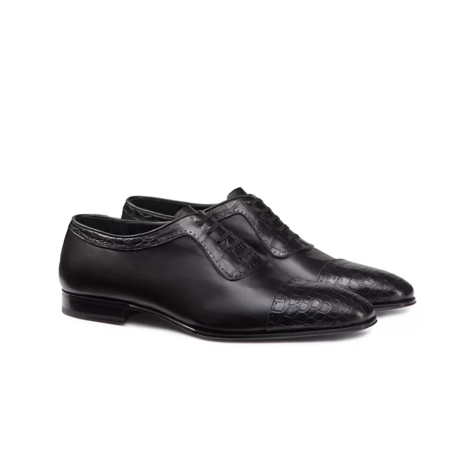 CALFSKIN LEATHER AND MATTED CROCODILE OXFORD SHOES | Stefano Ricci Shop