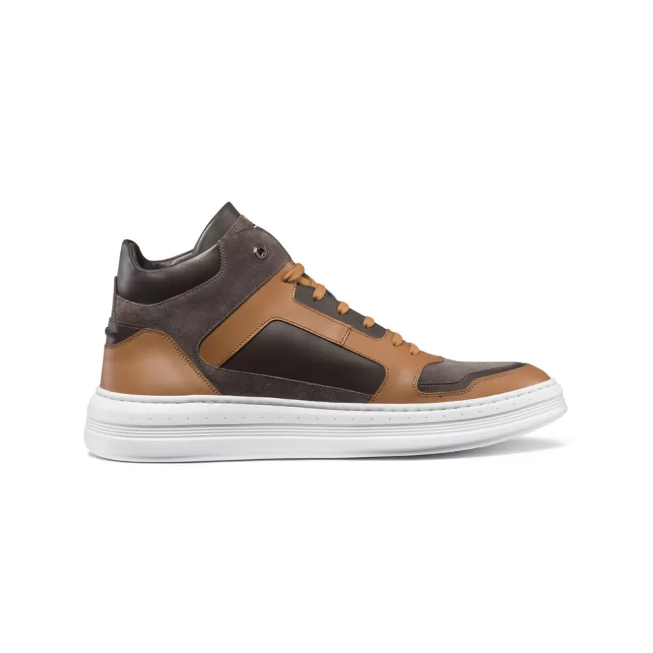 CALFSKIN LEATHER AND SUEDE HIGH-TOP SNEAKERS | Stefano Ricci Online