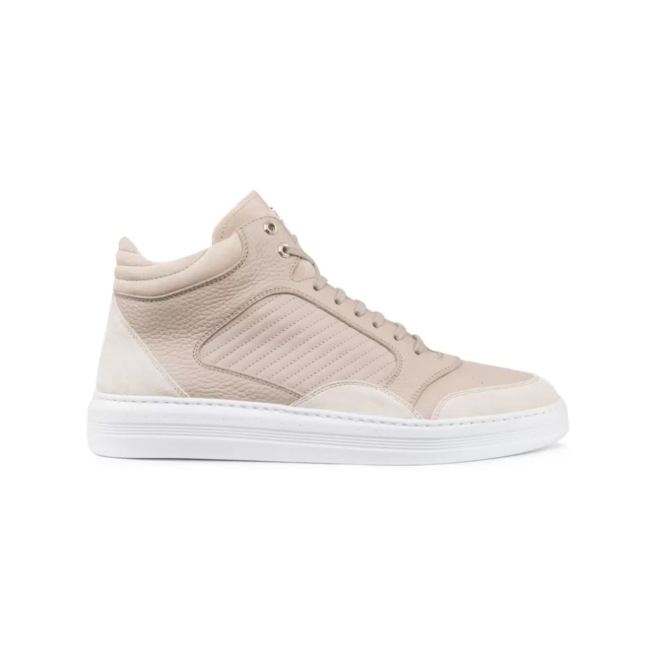 CALFSKIN LEATHER AND SUEDE HIGH-TOP SNEAKERS | Stefano Ricci Discount