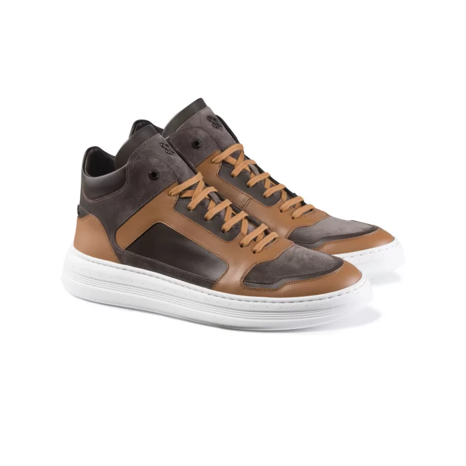 CALFSKIN LEATHER AND SUEDE HIGH-TOP SNEAKERS | Stefano Ricci Online