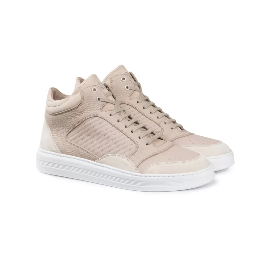 CALFSKIN LEATHER AND SUEDE HIGH-TOP SNEAKERS | Stefano Ricci Discount