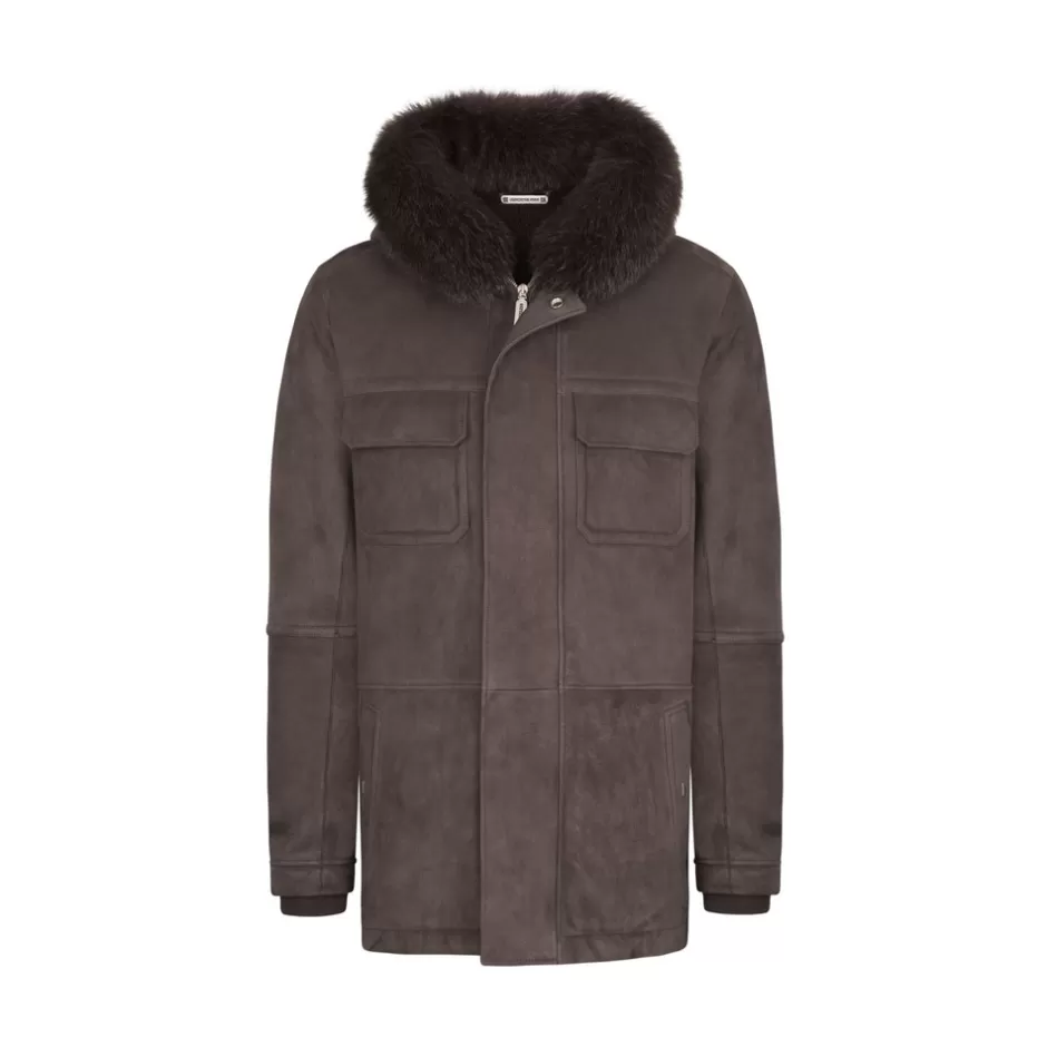 HOODED COAT WITH FOX FUR TRIM | Stefano Ricci Cheap