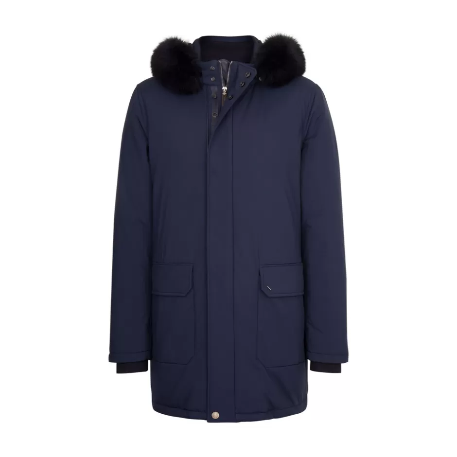 HOODED DOWN JACKET WITH FOX FUR TRIM | Stefano Ricci Best