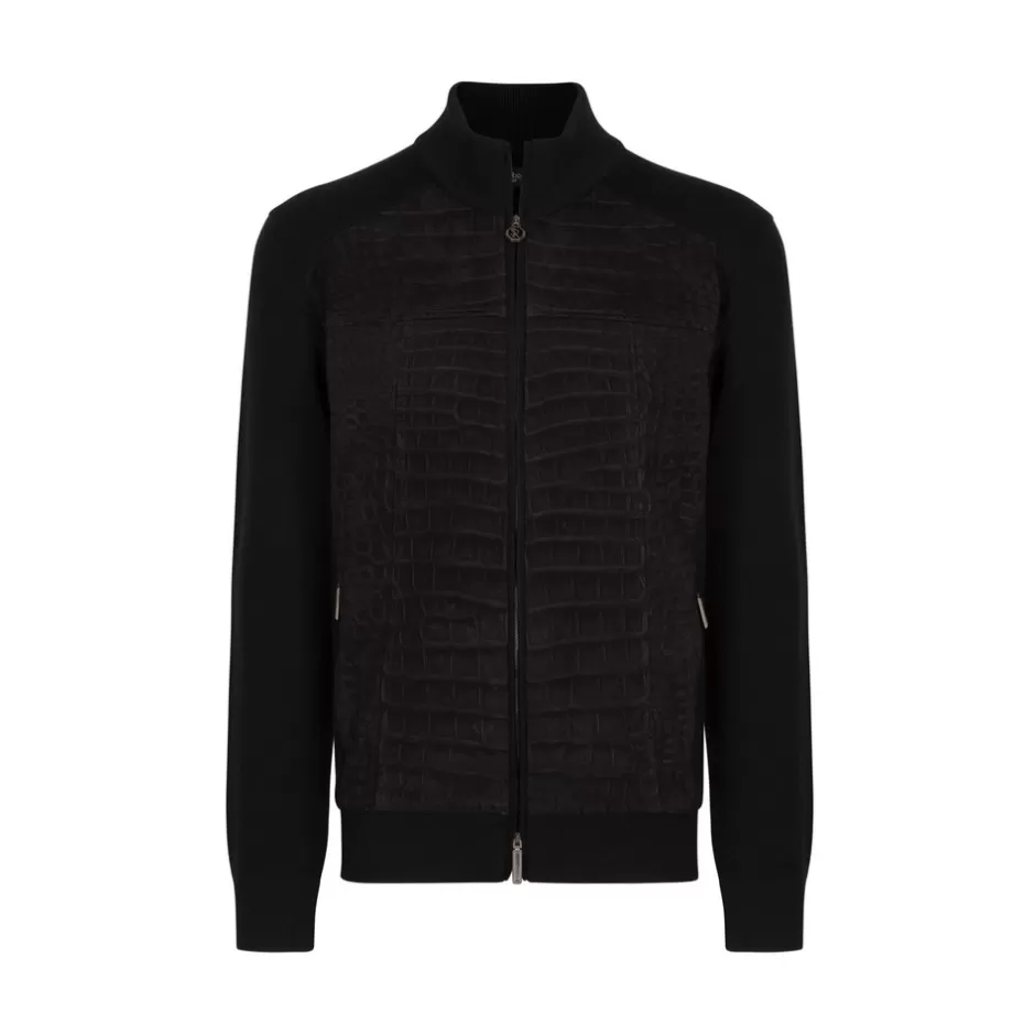 KNIT BLOUSON WITH CROCODILE LEATHER INSERTS | Stefano Ricci New