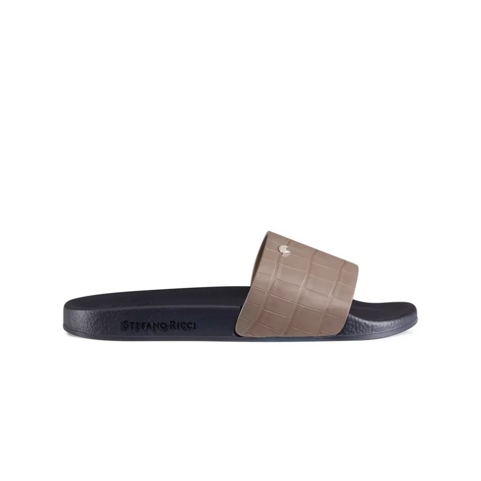 MATTED CROCODILE LEATHER SLIDES | Stefano Ricci Best Sale