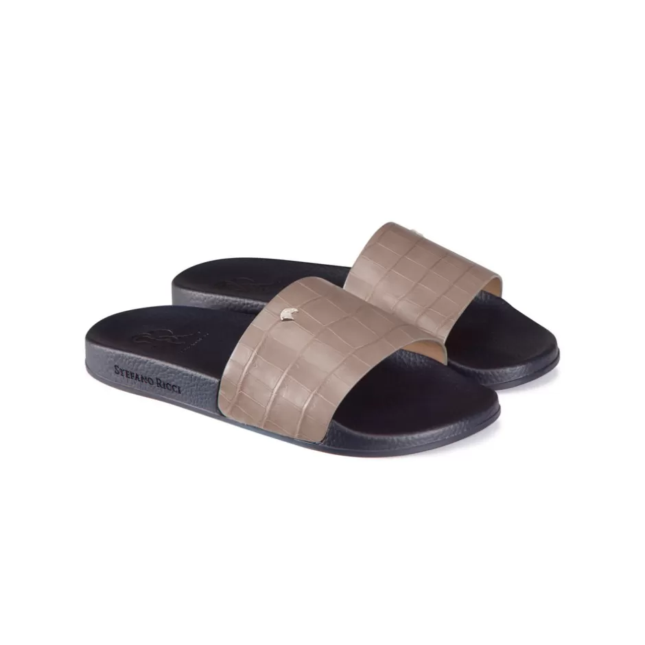MATTED CROCODILE LEATHER SLIDES | Stefano Ricci Best Sale