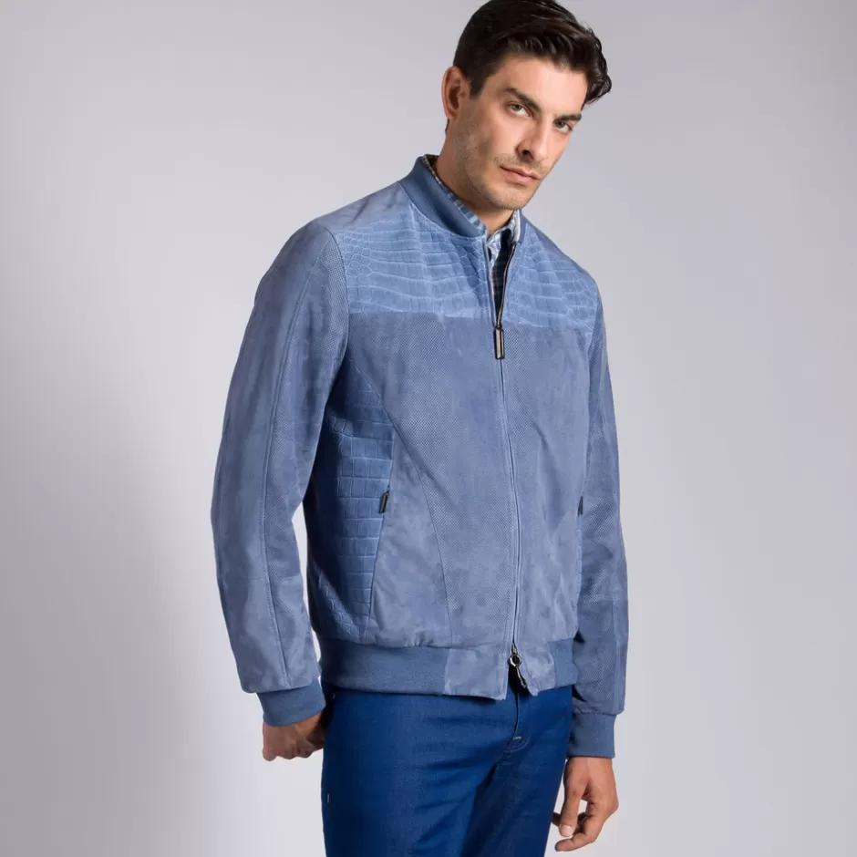 NUBUCK CROCODILE LEATHER AND SUEDE BLOUSON | Stefano Ricci Store