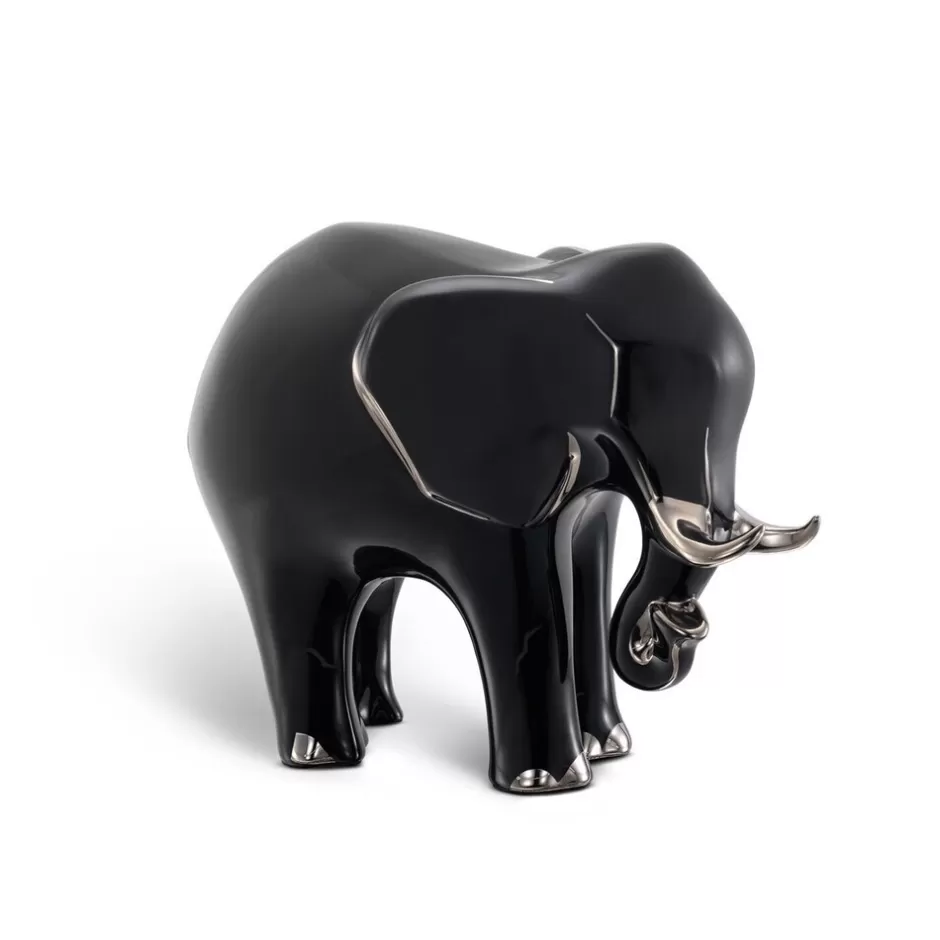PLATINUM BLACK LARGE PORCELAIN ELEPHANT ORNAMENT | Stefano Ricci New