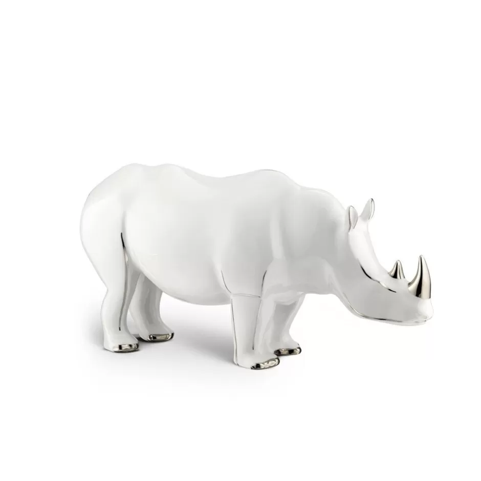 PLATINUM BLACK LARGE PORCELAIN RHINO ORNAMENT | Stefano Ricci Store