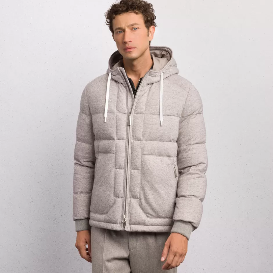 SILK AND CASHMERE JERSEY HOODED DOWN JACKET | Stefano Ricci Clearance