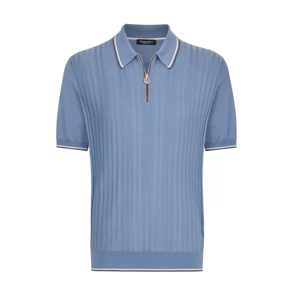 SILK AND COTTON BLEND ZIP POLO | Stefano Ricci Flash Sale