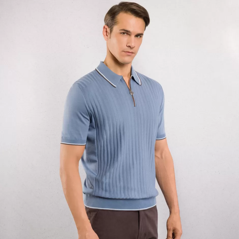 SILK AND COTTON BLEND ZIP POLO | Stefano Ricci Flash Sale