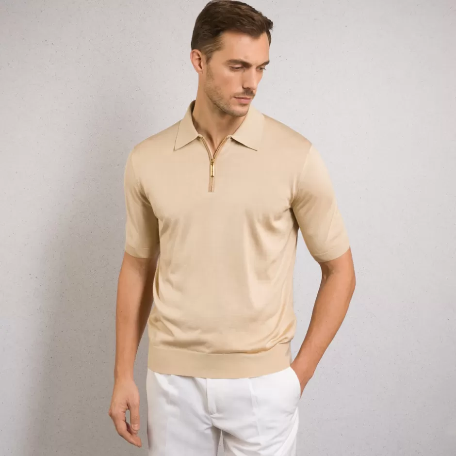 SILK AND CROCODILE LEATHER ZIP POLO | Stefano Ricci Sale