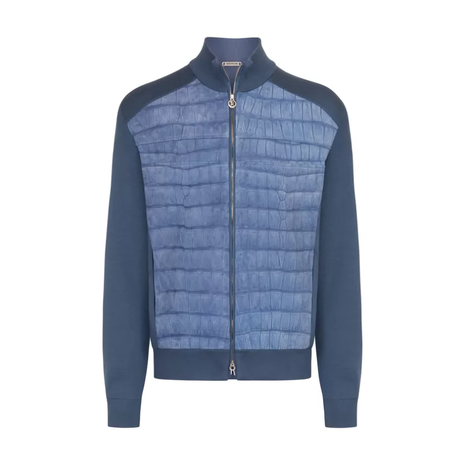 SILK, COTTON AND CROCODILE LEATHER BLOUSON | Stefano Ricci Best Sale