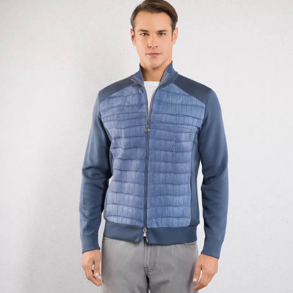 SILK, COTTON AND CROCODILE LEATHER BLOUSON | Stefano Ricci Best Sale