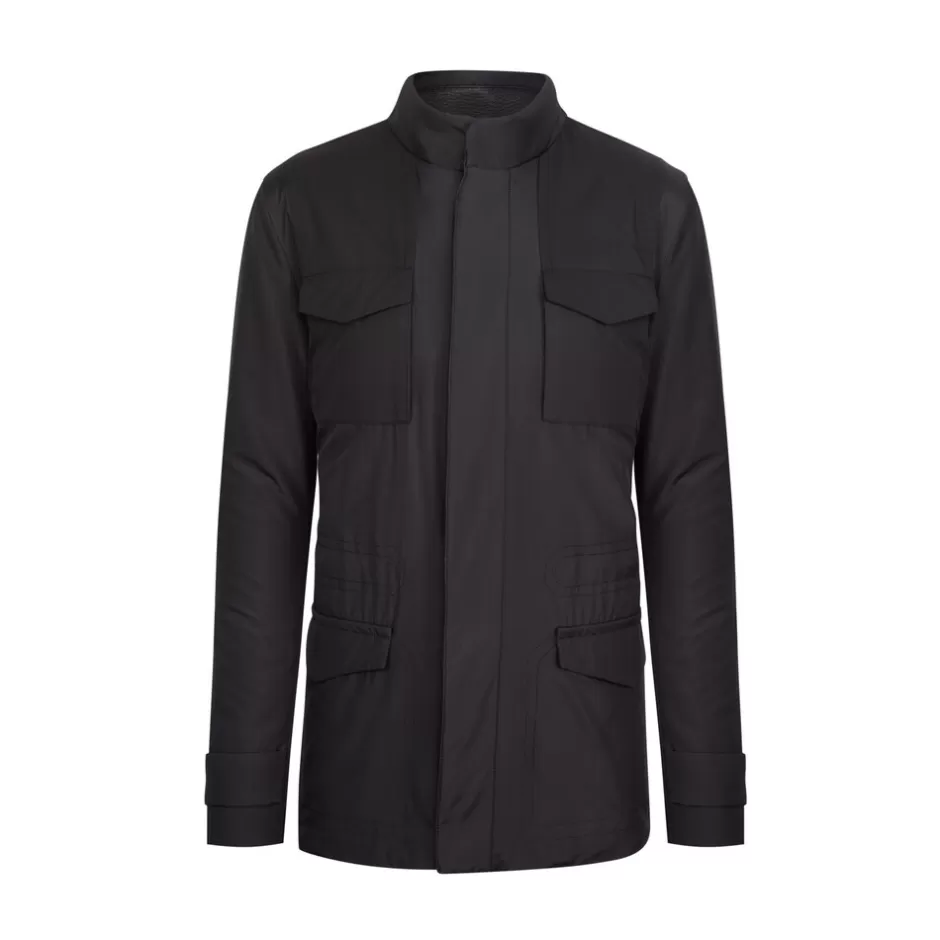 SILK FIELD JACKET WITH DEERSKIN LEATHER DETAILS | Stefano Ricci Clearance