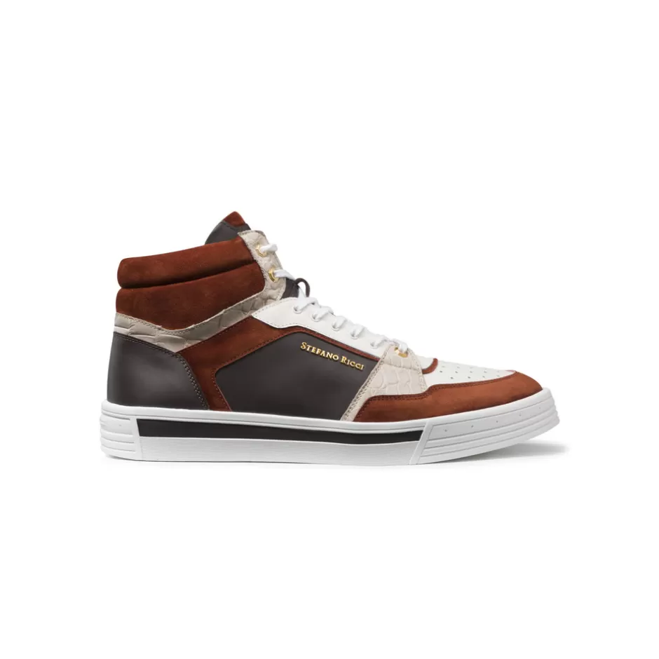SUEDE, CALFSKIN AND CROCODILE LEATHER HIGH TOP SNEAKERS | Stefano Ricci Hot