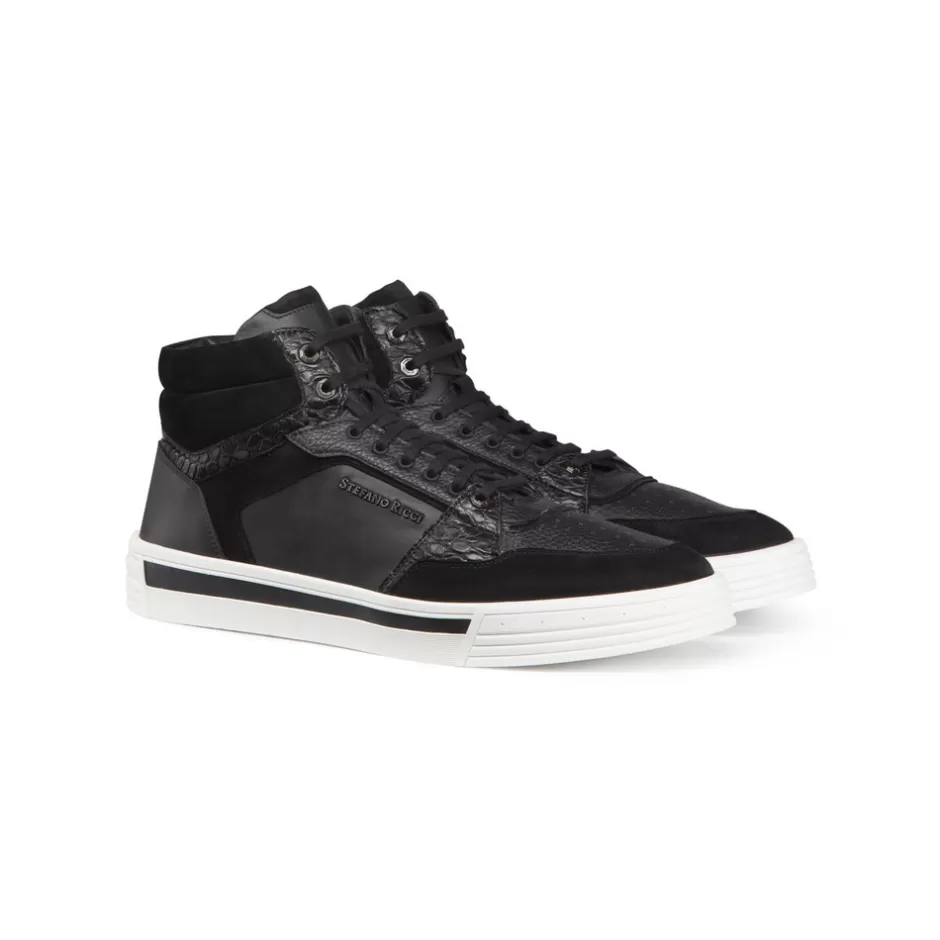 SUEDE, CALFSKIN AND CROCODILE LEATHER HIGH TOP SNEAKERS | Stefano Ricci Hot