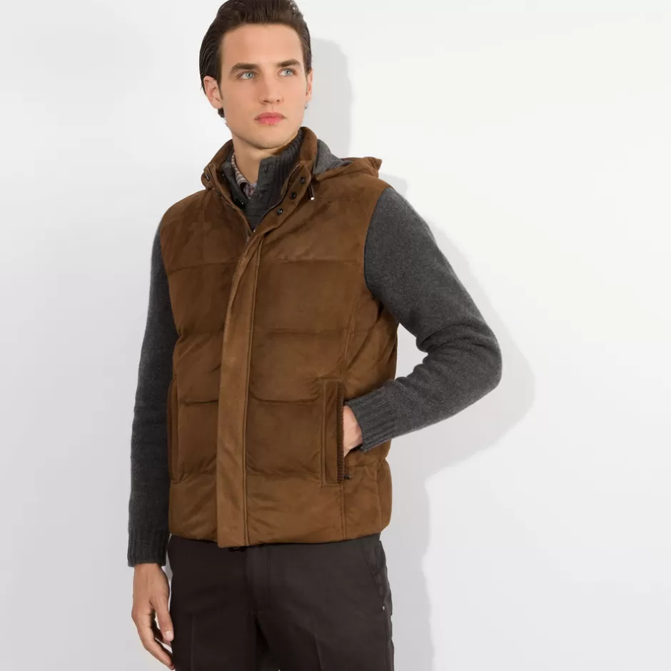SUEDE HOODED GILET | Stefano Ricci Clearance
