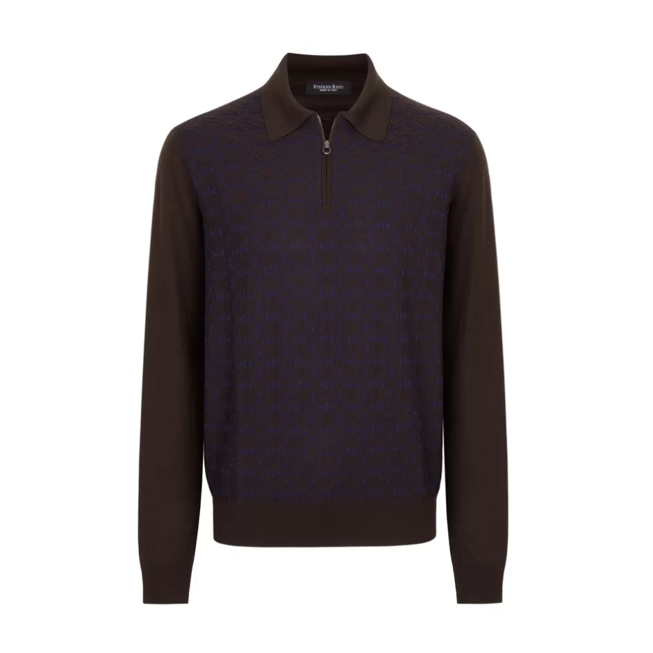 WOOL AND SILK BLEND ZIP POLO SHIRT | Stefano Ricci Hot