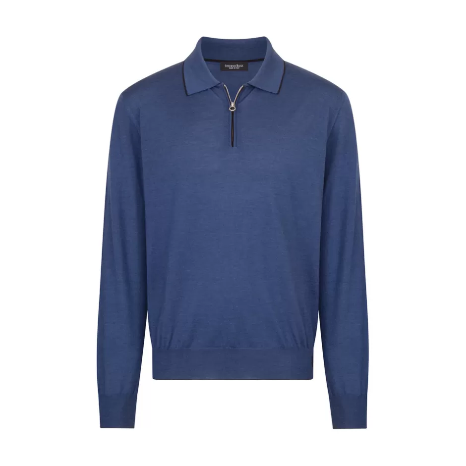 WOOL AND SILK BLEND ZIP POLO SHIRT | Stefano Ricci Store
