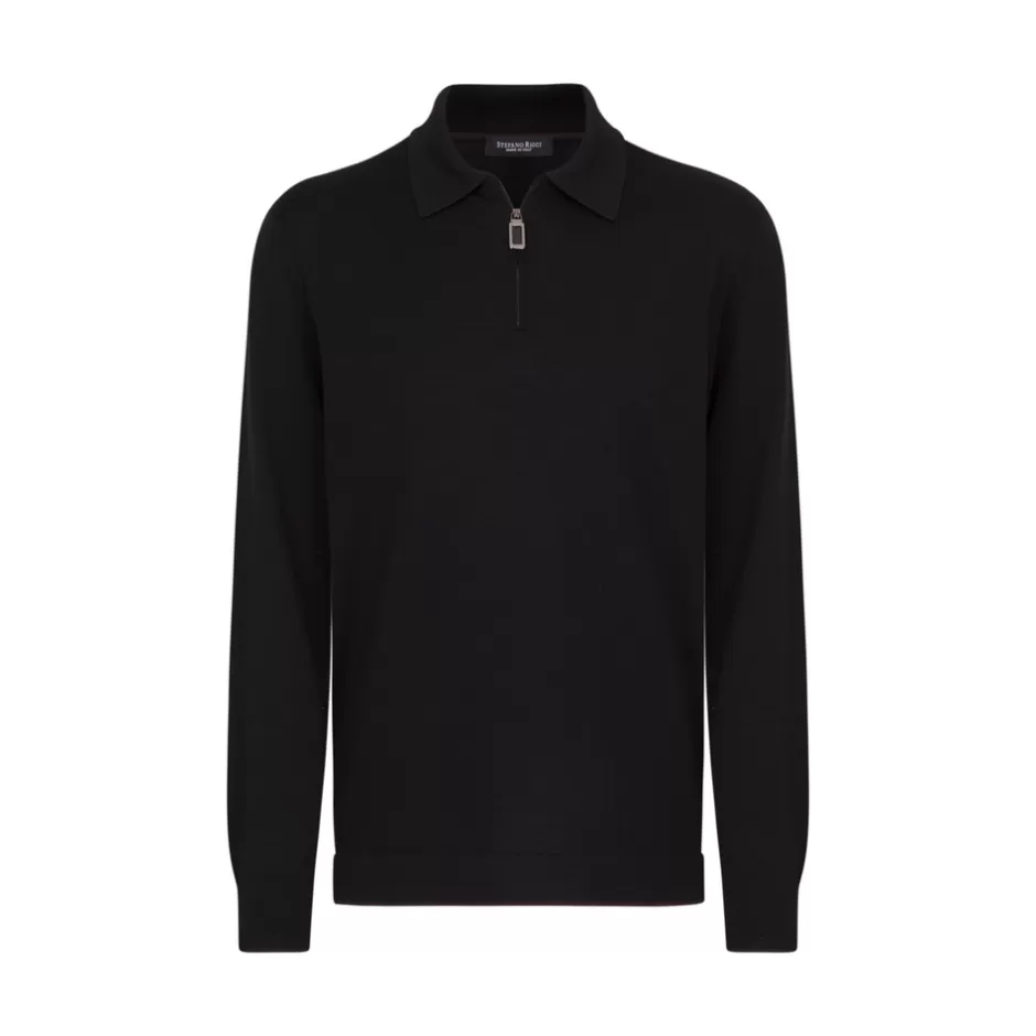WOOL AND SILK BLEND ZIP POLO SHIRT | Stefano Ricci Outlet