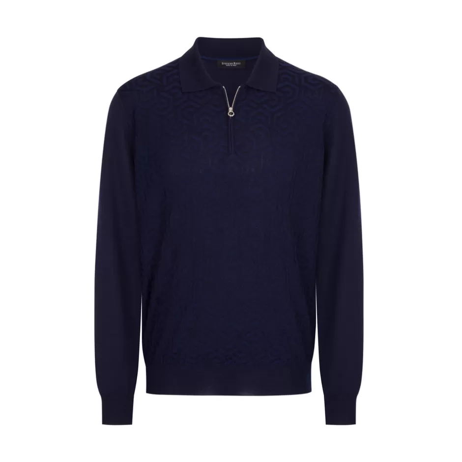 WOOL AND SILK BLEND ZIP POLO SHIRT | Stefano Ricci Best Sale