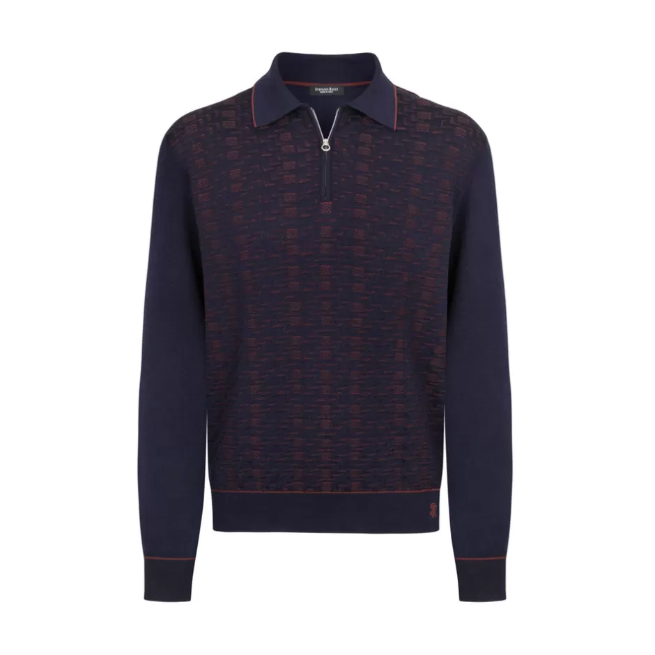 WOOL AND SILK BLEND ZIP POLO SHIRT | Stefano Ricci Clearance