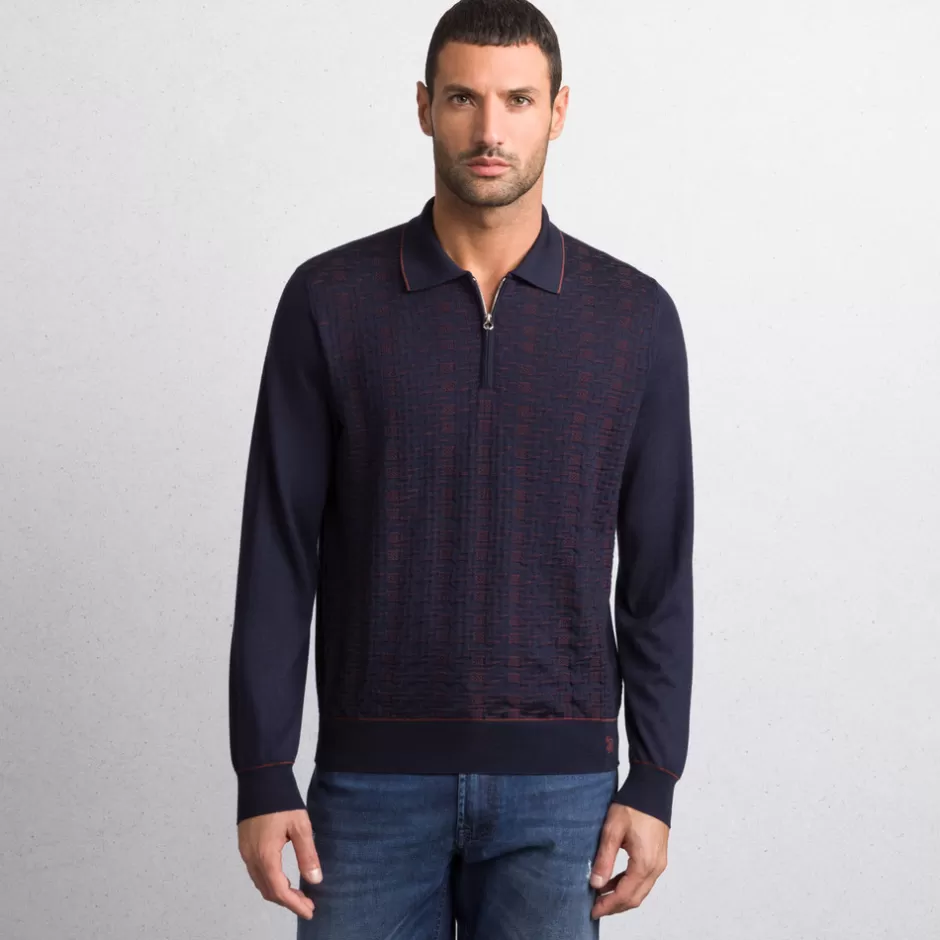 WOOL AND SILK BLEND ZIP POLO SHIRT | Stefano Ricci Clearance