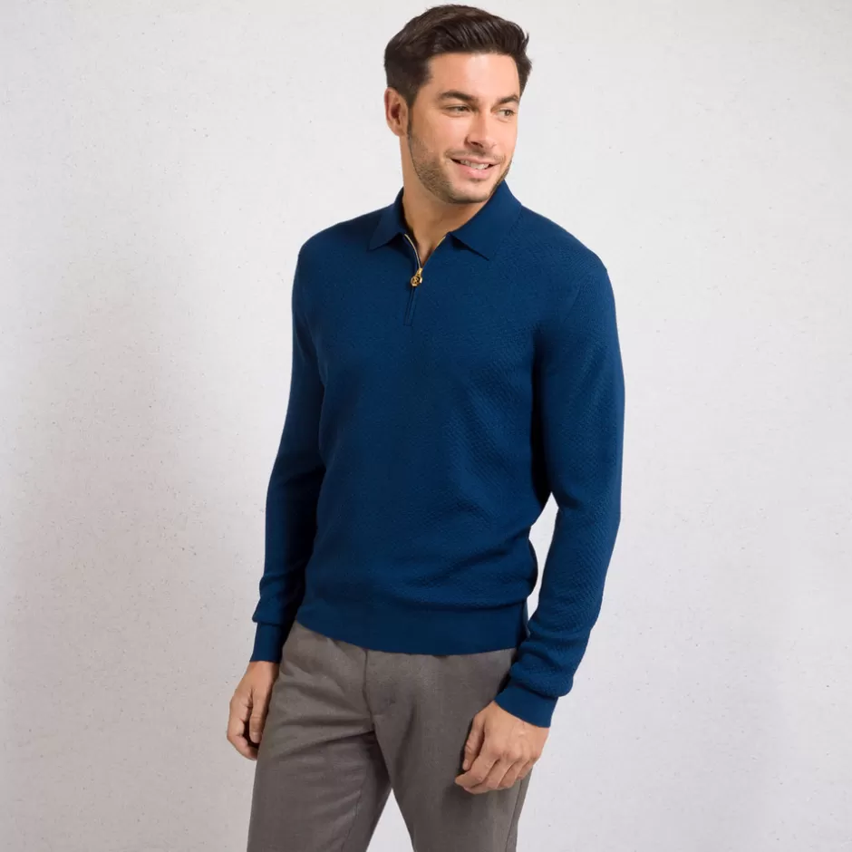 WOOL AND SILK ZIP POLO SHIRT | Stefano Ricci Best
